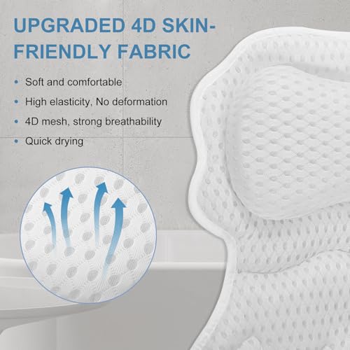 SetSail Bath Pillow, Relaxing Bath Pillows for Tub Neck and Back Support Soft 4D Breathable Air Mesh Ergonomic Bathtub Pillow with 6 Strong Suction Cups and Hook Luxury Bathroom Accessories,White - size: White1