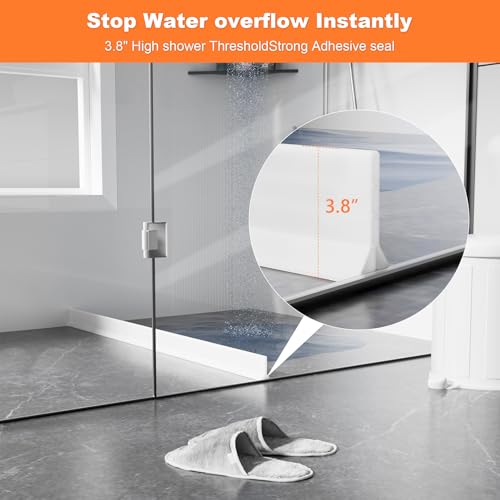 3.8'' High Shower Threshold Water Dam Collapsible 70IN Shower Water Splash Guard for Shower Water Blocker for Wet and Dry Separation Bathroom and Kitchen (70 Inch) - size: 70 Inch