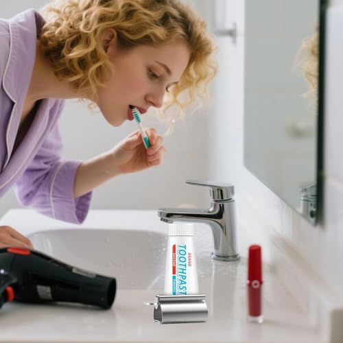 LOVEINUSA Toothpaste Tube Squeezer Dispenser, 3 PCS Toothpaste Roller | Squeezer Tool Metal Stainless Steel Tooth, Paste Holder for Bathroom, Silver - color: Silver