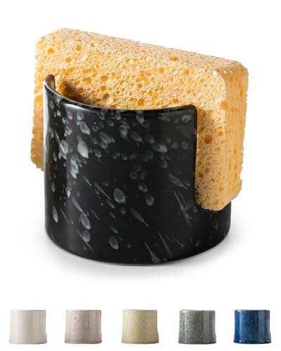 Zoeeker Sponge Holder for Kitchen, Ceramic Sink Caddy Scrub Sponge Rack Dish Rack Scrubbers Holder for Kitchen Sink, Bathroom, Black - color: Black, size: Cylindrical