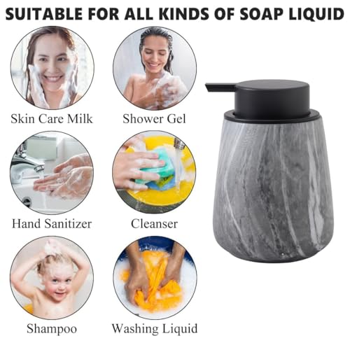 12Oz Ceramic Liquid Soap Dispenser - Modern Lotion Hand Soap Dispenser with Easy-to-Press Black Pump, Reusable and Refillable Dish Soap Dispensers for Bathroom & Kitchen, Marble Grey - color: Marble Grey, style: Liquid Pump