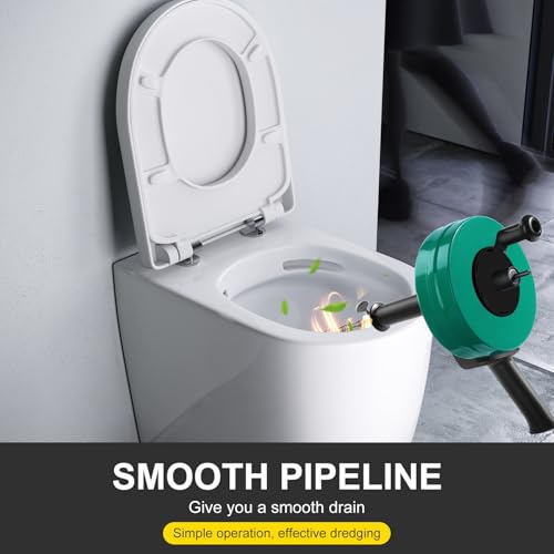 Drain Snake Auger, 50 Feet Flexible Plumbing Snake with 1/4" Drill Adapter, Manual or Drill Powered Drain Cleaner for Kitchen Sink, Bathroom & Shower Drains, Includes Gloves Storage Bag, Green - color: Green-50FT