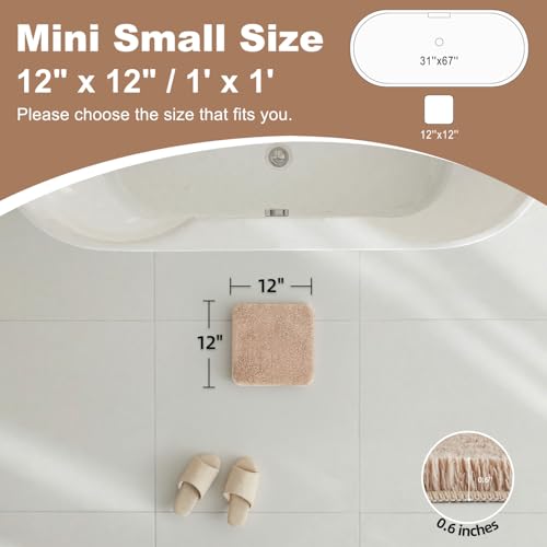 TYUU Small Bath Mat, Ultra Soft Bathroom Rugs Non Slip Washable, Super Absorbent Quick Dry Bath Rug with Rubber Backing for Bathroom Floor, Shower, or Sink, Beige 12" x 12" - color: Beige, size: 12" x 12"