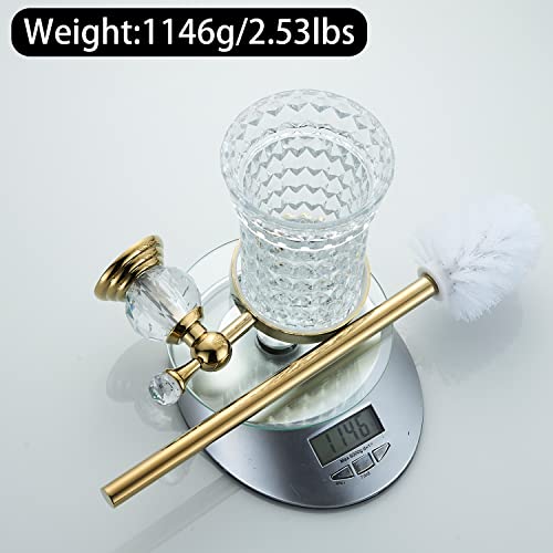 WOLIBEER Crystal Toilet Brush Holder, Polished Gold Brush Handle with Replaceable Brush Head, Stainless Steel Bathroom Cleaning Set Wall Mounted - color: Gold
