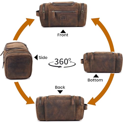 LEATHER VILLAGE Genuine Leather Travel Dopp Kit for Men & Women – Water-Resistant Large-Capacity Hanging Toiletry Bag for Travel, Grooming, Bathroom Organization, Shaving Essentials & Gym Use - Brown - color: Brown