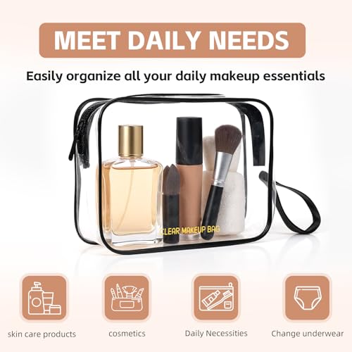 Icramsy Clear Makeup Bag,2 Pack TSA Approved Toiletry Bag Travel Toiletry Bag Hanging Makeup Cosmetic bag for Women Men (Black). - color: Black