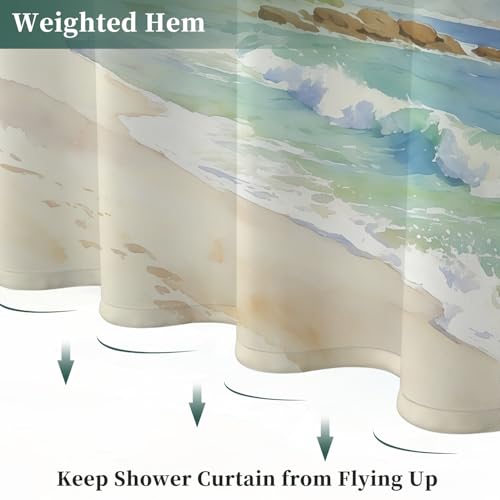 Fabric Shower Curtain with Hooks, Waterproof & Washable Polyester, Blue Coastal Beach Tropical Ocean Theme Shower Curtains for Bathroom, Nautical Palm Tree Beachy Bathroom Curtain, 71x74 Inch - color: Coastal Vacation