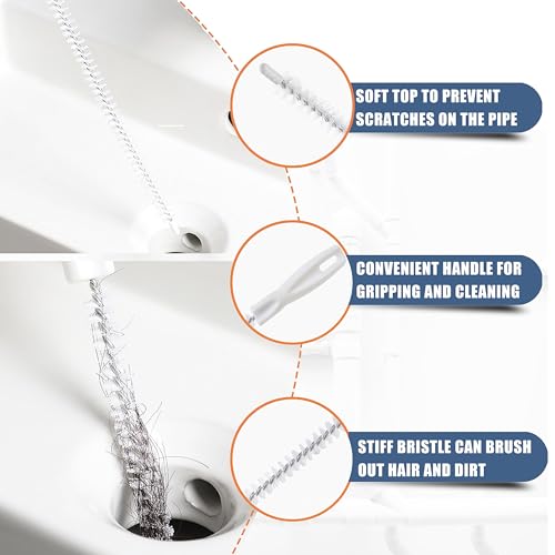 35.5inch Drain Clog Remover(1pcs), 25inch Drain Snake Hair Remover(6pcs) ＆ Cleaning Brush(2pcs), Hair Catcher Drain Auger Cleaner Tool Set For Toilet, Kitchen Sink, Bathroom Tub, Sewer, 9 Pack