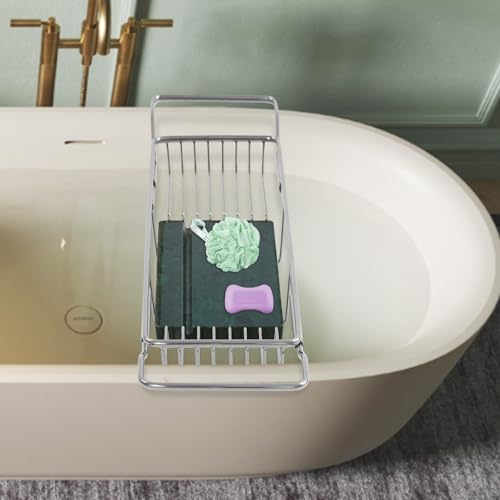 Expandable Bathtub Tray Caddy Shelf with Marble Table Mobile/Tablet Stand, Luxury Bath Tub Tray Rack, Bathroom Home Spa Shower Accessories Perfect Relaxing Spa Gifts for Women, Towel - color: Silver Rack+green Marble Board