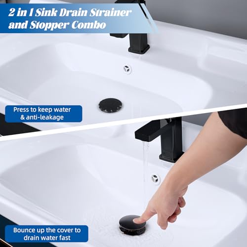 Hibbent All Metal 2 in 1 Bathroom Sink Stopper, Universal Pop Up Drain Strainer, Brass Bullet Core Push Type Stopper for 1.1''~2.3'' Basin, Big Push Button, Anti Clogging Filter, Oil-Rubbed Bronze - color: Oil-rubbed Bronze