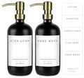 Emerson Soap Dispenser, Dish Soap Dispenser for Kitchen, Soap Dispenser Bathroom Set - Hand Soap Dispenser, Kitchen Soap Dispenser Set, Glass Soap Dispenser with Pump and Labels - 16 Oz, 2 Pack - color: 03 – Black / Brass