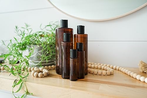 Plastic Amber Bottles (Pack of 48) - 1oz Amber Plastic Bottle with Screw Caps; Used as Reusable Shampoo, Lotion, Travel and Body Wash Container - size: 1 oz 48 pack