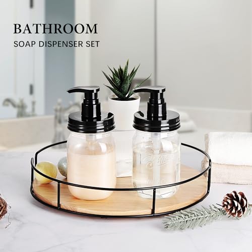 Amolliar Plastic Mason Jar Soap Dispenser with Pump Lid,16OZ Refillable BPA-Free Hand Soap Dispenser Set with Cute Lables - Farmhouse Decor for Kitchen/Bathroom,Liquid Soap,Dish Soap, Lotion (2 Pack) - color: Black