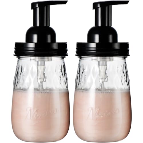 Amolliar 16Oz Foaming Soap Dispenser with Pump Lid, Plastic Refillable Foam Hand Dish Soap Dispenser Set, Clear Diamond Dispenser with Lable for Farmhouse Kitchen Bathroom (2 Pack, Black) - color: Clear Diamond Jar With Black Pump, size: 2 Pack