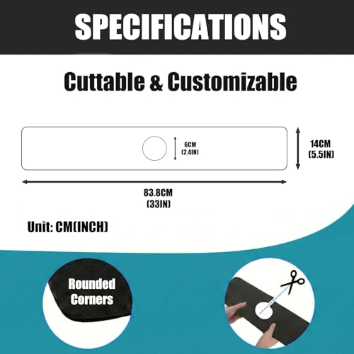 33 Lx5.5 W Long Kitchen Sink Faucet Mat: Customizable Black Splash Guard with Pre-Cut Center Hole for Large Double bowl Sink, DIY to Fits irregular & 2, 3, 4 hole sinks with Soap Dispenser & Air Gap - size: 33''Lx5.5''W