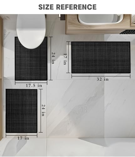 YIHOUSE Bathroom Rugs Sets 3 Pieces, Ultra Thin Bath Mats Fit Under Door, Absorbent Quickly Dry Rubber Backing Braided Bath Mat Set, Non Slip Washable Bath Rugs for Bathroom Floor - color: Black Multi, size: 3pieces