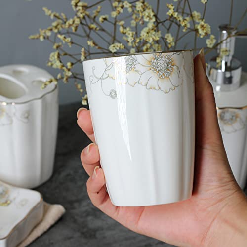 Bathroom Accessories Set 5 Pcs, Soap Dispenser, Toothbrush Holder, Bathroom Tumbler, Soap Dish Modern Bathroom Decor Housewarming Gift - color: Silver