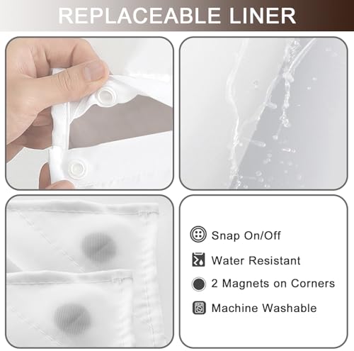 No Hook Shower Curtain with Snap in Liner, Ombre Dark Brown Shower Curtains and Liner Set, Hotel Fabric Bath Curtain for Bathroom, Mesh Top Window Waterproof Washable, 71" x 74" - color: Ombre Dark Brown, size: 71"W x 74"L (Pack of 1)