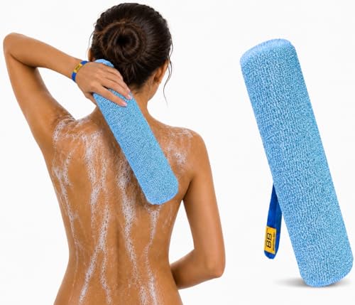 Back Scrubber for Shower - Beautiful Bod Patented 13-Inch Exfoliating Loofah with Built-in Handle, Easily Reaches Entire Back, Full Body Shower Scrubber for Back Washing, Exfoliation & Skin Smoothing - color: Ocean Blue