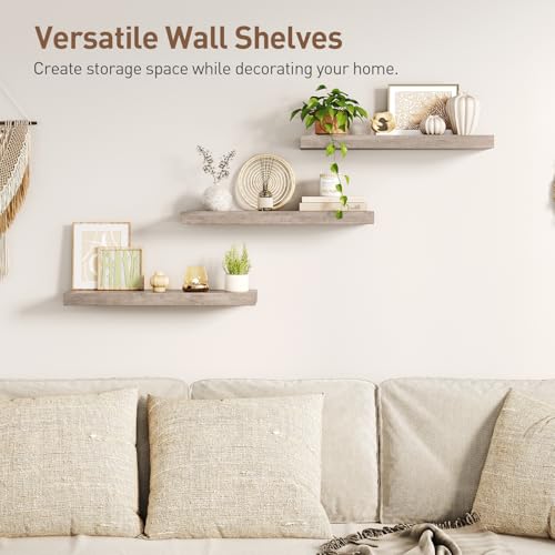 RALGEND Floating Shelves for Wall, 1.5" Thick Wall Shelf Set of 3 with Invisible Brackets, 23.6L x 7.9W Hanging Book Shelves Farmhouse Home Decor for Bathroom, Living Room, Bedroom, Greige 6301BJP3BG - color: Greige, size: 23.6 Inches