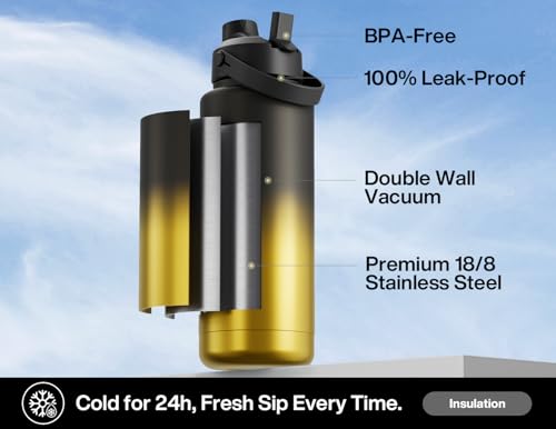 POWCAN 40 oz Insulated Water Bottle with 2-in-1 Straw and Spout Lid, Keep Cold 24H, Leak-Proof, BPA-Free, Double Wall Stainless Steel Water Bottle for Sports, Gym, Travel, Gift, and School (King) - color: King, size: 40 Ounces