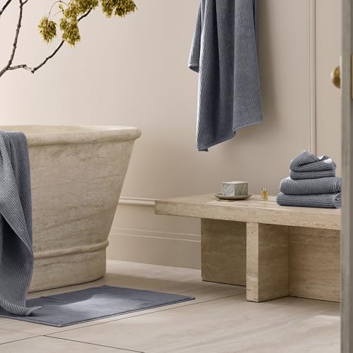 BOLL & BRANCH Turkish Ribbed Bath Mat - Mineral - 100% Organic Turkish Cotton - Plush Absorbent Quick Dry Luxury Bathroom Mat with Ribbed Texture - Soft Underfoot Spa Comfort - color: Mineral, style: Ribbed