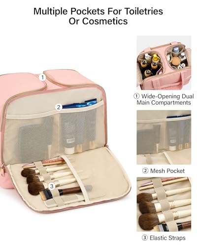 Hanke Travel Toiletry Bag, Lightweight Wide-open Large Toiletry Bags for Women, Dual-Layer Makeup Bag Water-Resistant Cosmetic Travel Bag with Handle for Accessories, Essentials, Pink - color: Pink