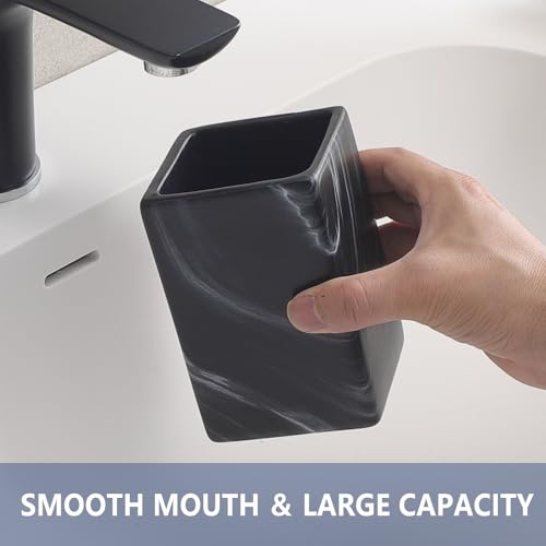 Matte Black Toothbrush Holders for Bathrooms - 2 Marble Square Cups Ceramic Toothbrush Toothpaste Holders Set, Black Bathroom Tumbler Cups Reusable Toothbrush Cup, Bathroom Counter Organizer - color: Black Marble, size: 2pcs
