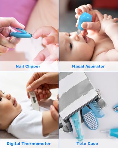 Baby Healthcare and Grooming Kit, 24 in 1 Baby Electric Nail Trimmer Set Newborn Nursery Health Care Set for Newborn Infant Toddlers Baby Boys Girls Kids Haircut Tools (0-3 Years+) (Blue) - color: Blue