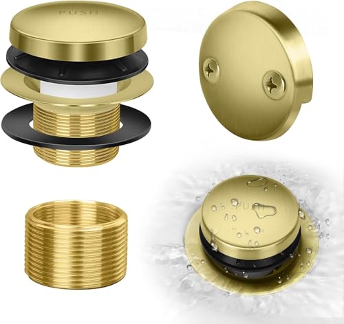 Tip-Toe Bathtub Drain Kit with Two-Hole Overflow Plate, Premium Quality Bath Tub Drain Replacement fits for All Bathtub, Universal Fine/Coarse Thread Bathtub Stopper (Brushed Gold) - color: Brushed Gold