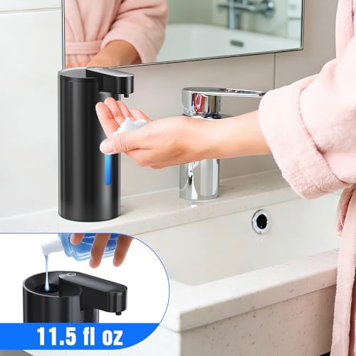 Fantictas Touchless Foaming Soap Dispenser, Stainless Steel Automatic Foam Soap Dispenser, USB-C Rechargeable Sensor Pump with 3 Adjustable Levels, 11.5 oz for Bathroom & Kitchen - color: Black, style: Foam