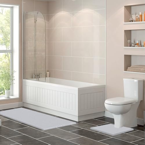 LuxUrux 2-Piece Bathroom Rug Set – Plush Chenille Runner & U-Shaped Toilet Mat, Soft, Absorbent & Non-Slip Design (20x20 U & 27x47 inches, White) - color: White, size: 2 Piece Set - X Large