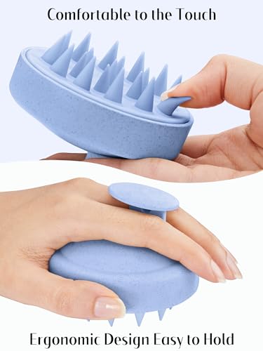HEETA Scalp Massager Hair Growth 2-Pack, Silicone Scalp Scrubber Shampoo Brush for Exfoliation Dandruff Removal Head Massage Stress Relax, Wet & Dry Use for Women Men Hair Care, Wheat Straw Material - color: Blue & Flesh Pink
