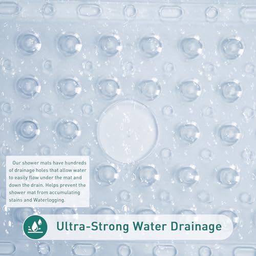 Large Square Shower Mat 27 x 27 Inch Clear, Non Slip Shower Bathtub Mats for Inside Shower With Big Suction Cups Drain Holes, Anti Slip Bathroom Floor Shower Stall Mats, Easy Clean, BPA-Free - color: Clear
