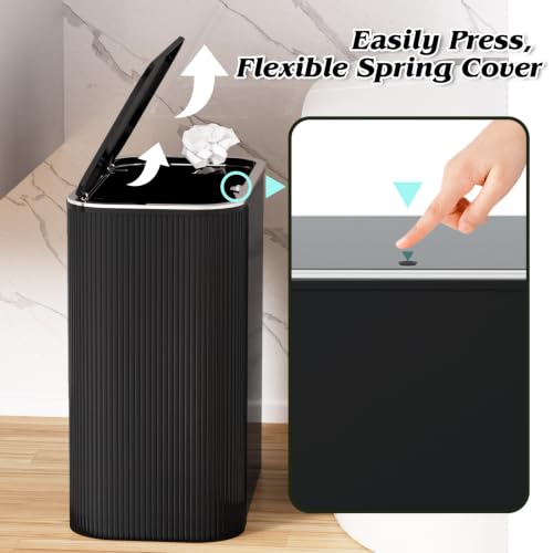 Black Bathroom Accessories Set, 3.5 Gal Trash Can with Press-Top Lid, Glass Bathroom Set, Soap Dispenser, Toothbrush Holder, Tumbler, Qtip Holders, Vintage Bathroom Sink Set Cute Bathroom Decor - color: Black, size: 6 Pieces