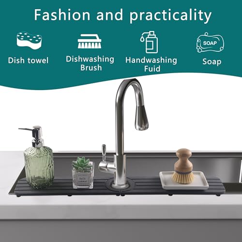 Water Absorbing Stone Kitchen Sink Mat, Faucet Splash Guard for Bathroom Counter - color: 23.6" x 3.9" Dark Gray B