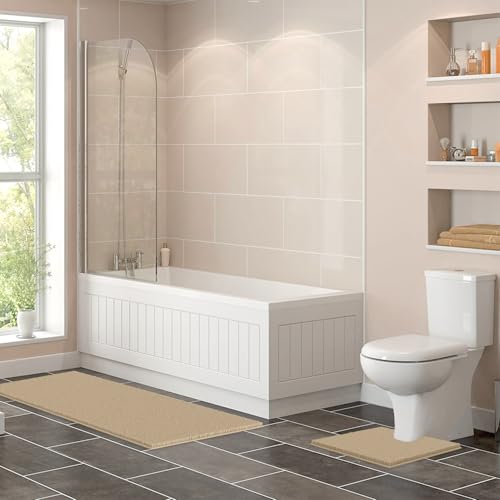LuxUrux 2-Piece Bathroom Rug Set – Plush Chenille Runner & U-Shaped Toilet Mat, Soft, Absorbent & Non-Slip Design (20x20 U & 27x47 inches, Birch) - color: Birch, size: 2 Piece Set - X Large