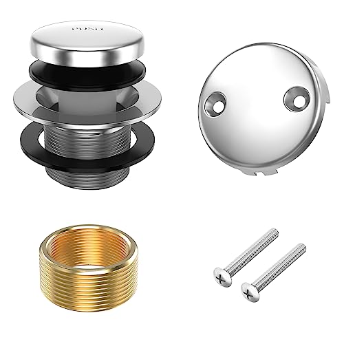 All Metal Tip-Toe Bathtub Drain Kit with Two-Hole Overflow Faceplate and Universal Fine/Coarse Thread Assembly, Bath Tub Drain Kit fits All Bathtub -Chrome Plated - color: Chrome Plated