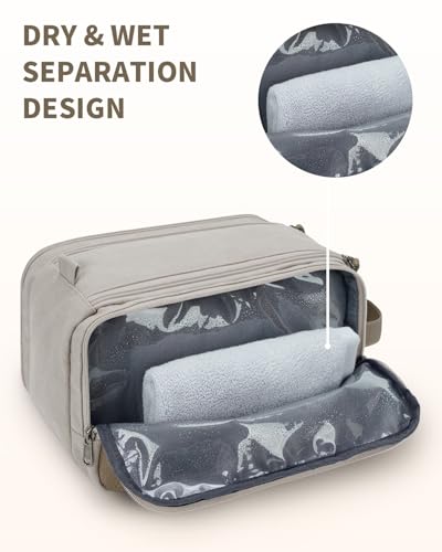 WANDF Toiletry Bag for Men Travel Toiletry Organizer Canvas and Leather Dopp Kit Water-Resistant Shaving Bag for Travel Accessories (Cream Beige, Large) - color: L, Cream Beige, size: Large