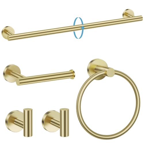 TURS Brushed Gold Bathroom Hardware Set 5 Piece, SUS304 Stainless Steel Bath Towel Bar Set, 24 Inch Bathroom Accessories Kit Wall Mounted - color: Brusehd Light Gold