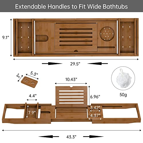 Bamboo Bathtub Tray for Luxury Bathroom, Expandable Premium Bath Tray with Soap Towel Book Holder, Luxury Spa Wooden Bath Table for Reading Laptop Over The Clawfoot Walnut - color: Walnut