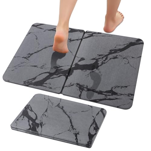 Diatomaceous Earth Bath Mat, 24"x16" Absorbent Stone Bath Mat for Bathroom, Quick Dry Foldable Diatomite Stone Mat, Non-Slip Magic Stone Dish Drying Mat for Kitchen Counter, Pet & Plant - color: Grey Marble