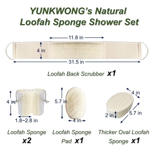Natural Loofah Sponge, Exfoliating Body Scrubber for Men Women, Loofah with Handle, Exfoliating Back Scrubber for Shower Set, Deeply Clean & Invigorate Your Skin (5 pcs in Box) - style: 5 Count Natural Loofah in 4 Styles