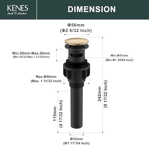 KENES Champagne Bronze Bathroom Sink Drain with Overflow, Pop Up Bathroom Sink Drain Assembly Anti Clog Pop Up Drain Stopper Lavatory Bathroom Vanity Sink Drain - color: Champagne Bronze, size: Big Pop up Cap (With Overflow)