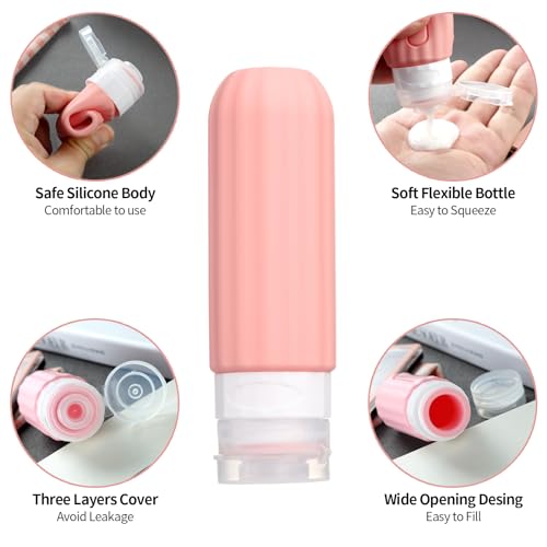 Mrsdry 16 Pack Travel Bottles for Toiletries, Leakproof Travel Containers for Toiletries, TSA Approved Silicone Travel Accessories Squeezable Refillable 3oz for Shampoo Conditioner Lotion - color: Pink