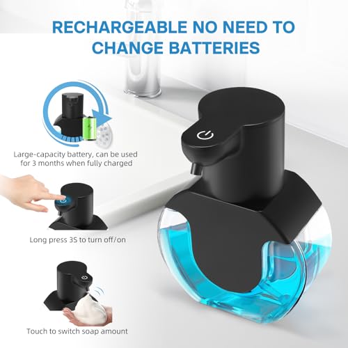 2 Pack Automatic Soap Dispenser,14.2oz/420ML Touchless Automatic Foaming Hand Soap Dispenser,Rechargeabled Wall Mounted Smart Pump for Bathroom Kitchen - color: Black, style: 2 Pack Foam