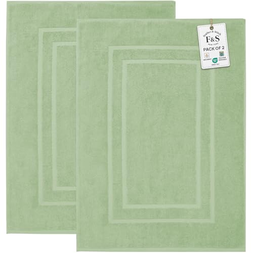 Feather & Stitch 2 Piece Towel Like Bath Mats (30x21 Inch) 100% Cotton Terry Bath Mats, Bathroom Shower Floor Mats [NOT A Bathroom Rug], Soft Absorbent Washable Mats - Pastel Green - color: Pastel Green