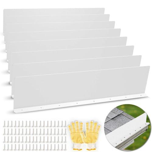 Gutter Valley Splash Guards, 15.7 x 3.5 Inch 8 Pack Gutter Guard, Aluminum Rain Gutter Guard Downspout Rain Diverter for Roof Shingle, Rain Drip Guard for Straight House (White) - color: White-C