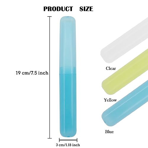 6 Pack Travel Toothbrush Containers Case Portable Plastic Breathable Toothbrush Holder Storage Dust-Proof and Sanitary for Travel Camping School Business (Blue, Yellow, Clear) - color: Blue, Yellow, Clear