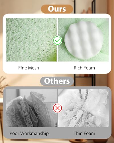 2026 Super Soft Flower-Shaped Suction Cup Bath Sponge, Upgraded 2-in-1 Flower-Shaped Ball Exfoliating Bath loofah Cleaning Brush, Mesh Shower Body Sponge Accessories for Women, Men Shower (2 Color) - style: Fruit Green+Cherry Blossom Pink